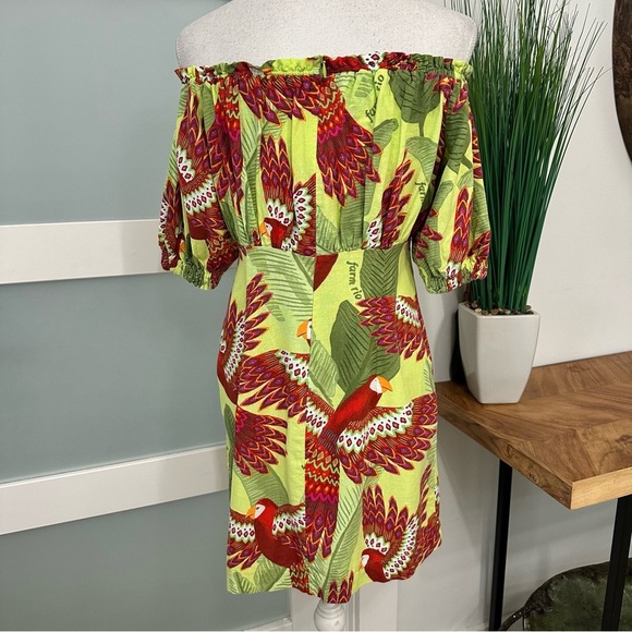 Farm Rio Macaw Print Off Shoulder Baby Doll Dress SZ P = Small Multicolor GUC - Picture 8 of 8